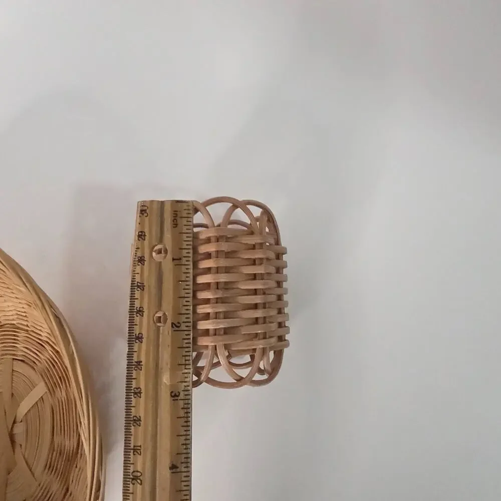 Natural Wicker Oval Basket & Woven Napkin Ring Boho Cottagecore Decor